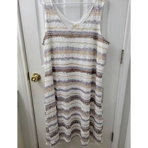 Cloth & Portrait Womens XXL Lace Eyelet Stripe V-Neck Shift Dress 12BS-EVCF